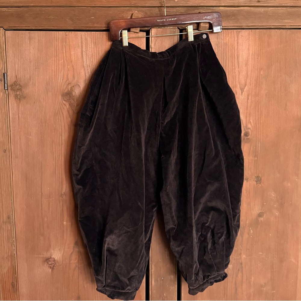 Rare Perry Ellis brown velvet Balloon Trousers Cropped Pants 80s 90s equestrian
